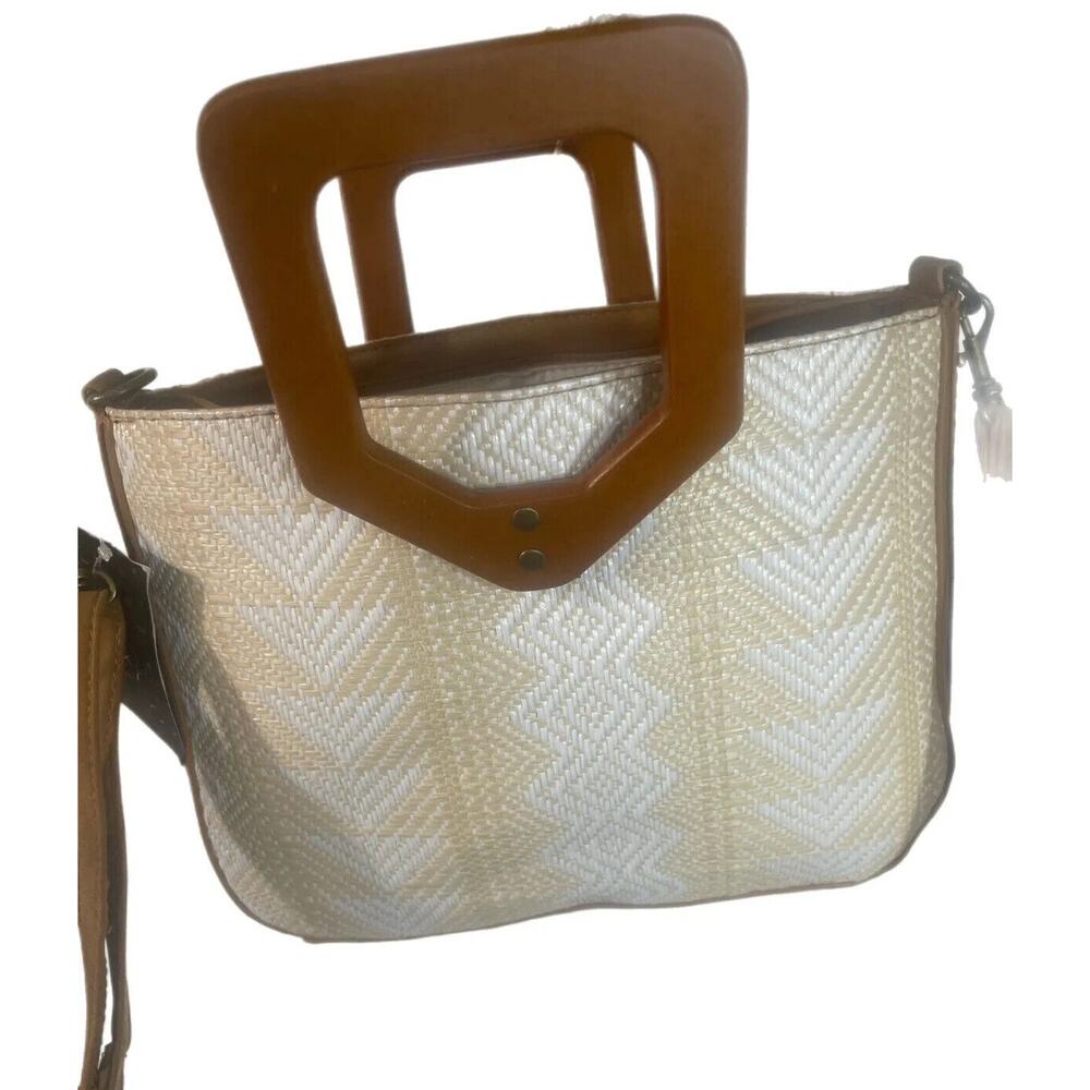 NWT Mimi x Jules MCM Vintage Conga HandBag Square Woven Rattan Straw Wood Handle